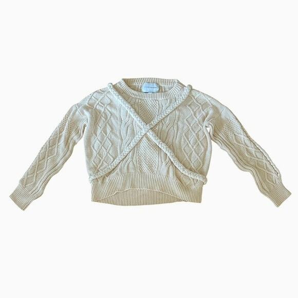 Viktoria & Woods Plait Cotton Knit Crewneck Pullover Sweater Cream EUC Size 0 - Picture 2 of 6